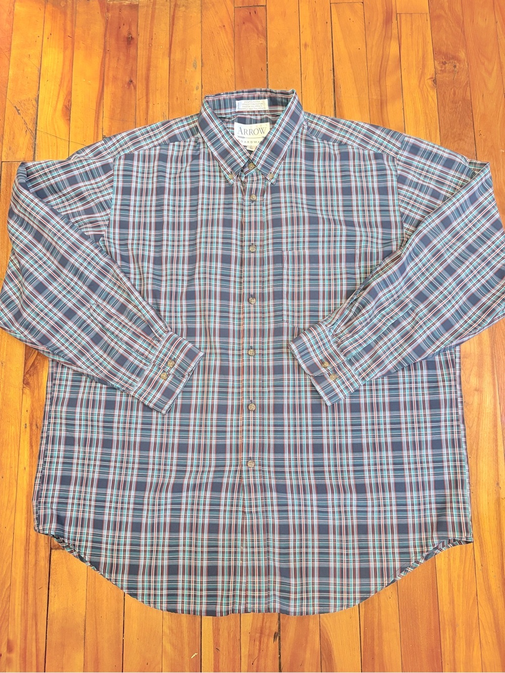 ARROW Men's Blue Plaid Button-Down Shirt - Size XL